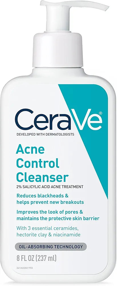 CeraVe Face Wash Acne Treatment Salicylic Acid Cleanser with Purifying Clay for Oily Skin Blackhead Remover and Clogged Pore Control 8 Ounce, multi, 8 Fl Oz, 237 ml 