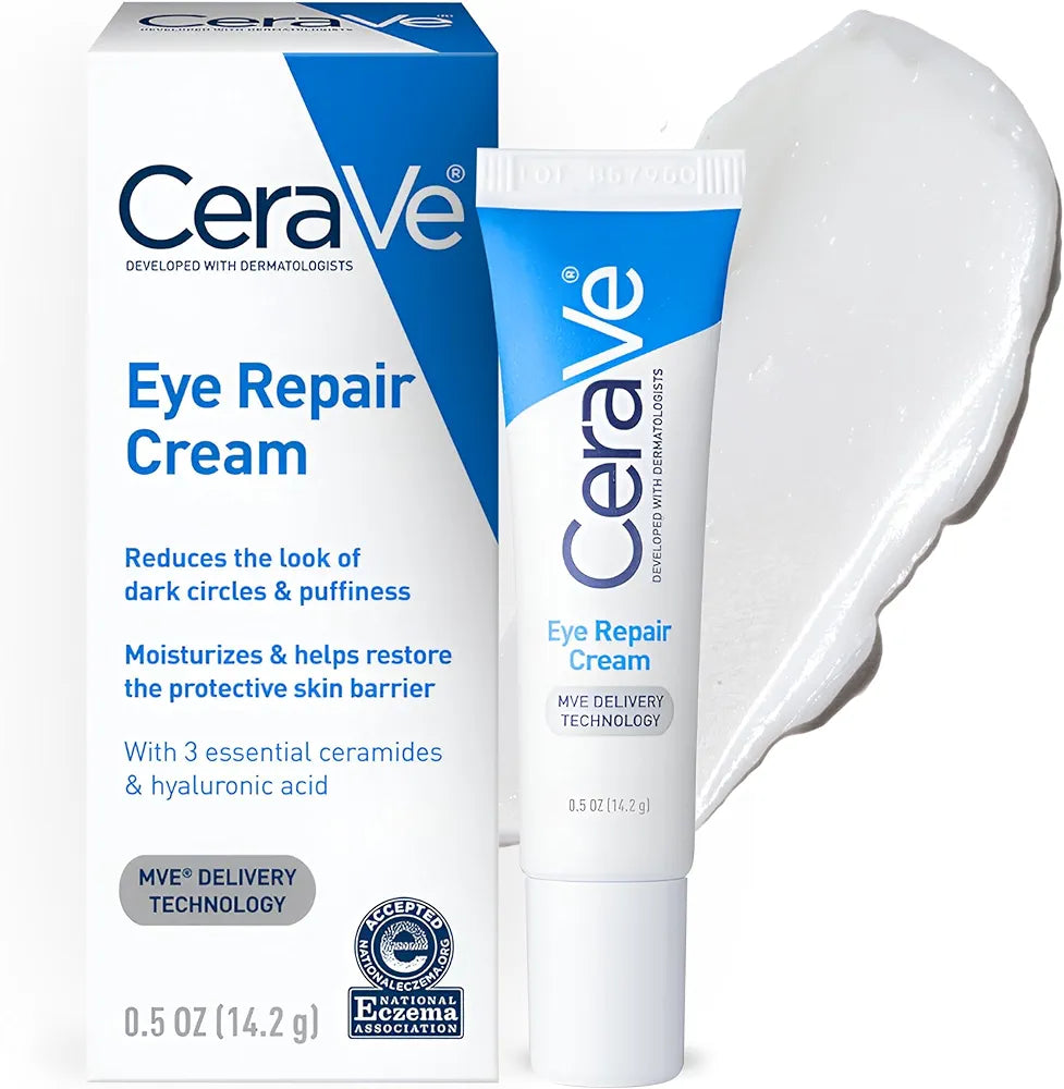 CeraVe Eye Repair Cream | Under Eye Cream for Dark Circles and Puffiness Delicate Skin Under Eye Area with Hyaluronic acid and Ceramides | Non-comedogenic, Fragrance Free | 0.5Oz, 14 ML